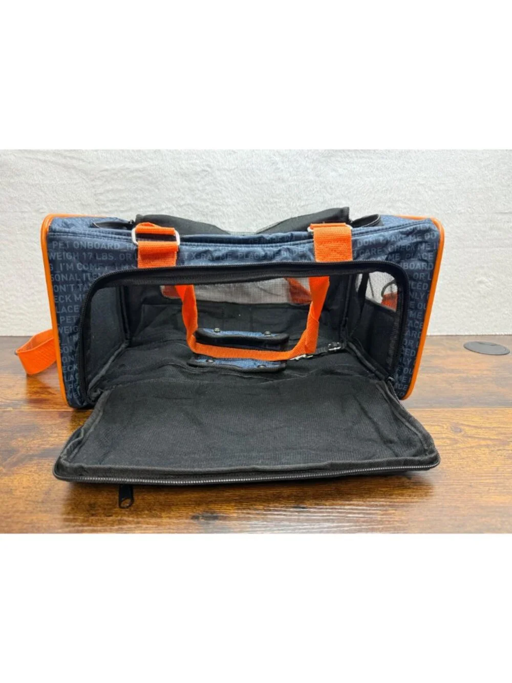 JetBlue JetPaws Navy & Orange Pet Carrier With Mesh Panels & Adjustable Straps